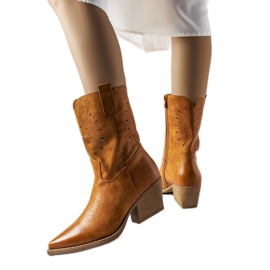Botas de cowboy marrons com parte superior Leopardi embelezada castanho