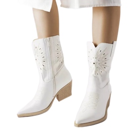 Botas de cowboy brancas Leopardi com parte superior enfeitada branco