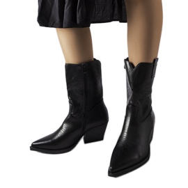 Botas de cowboy pretas com parte superior Leopardi embelezada preto