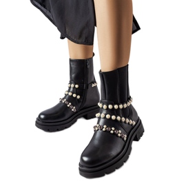 Botins pretos decorados com pérolas Callicratide