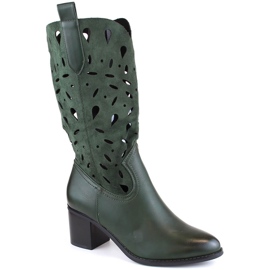 M. DASZYŃSKI Botas de cowboy femininas quentes com aberturas verdes M.Daszyński MR2337-3 M. DASZYŃSKI Botas de cowboy femininas quentes com aberturas verdes M.Daszyński MR2337-3