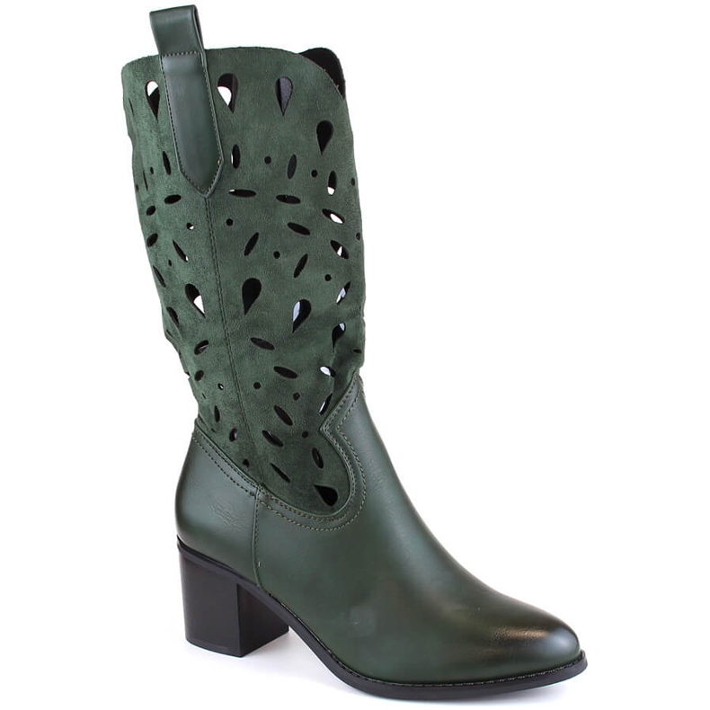 M. DASZYŃSKI Botas de cowboy femininas quentes com aberturas verdes M.Daszyński MR2337-3