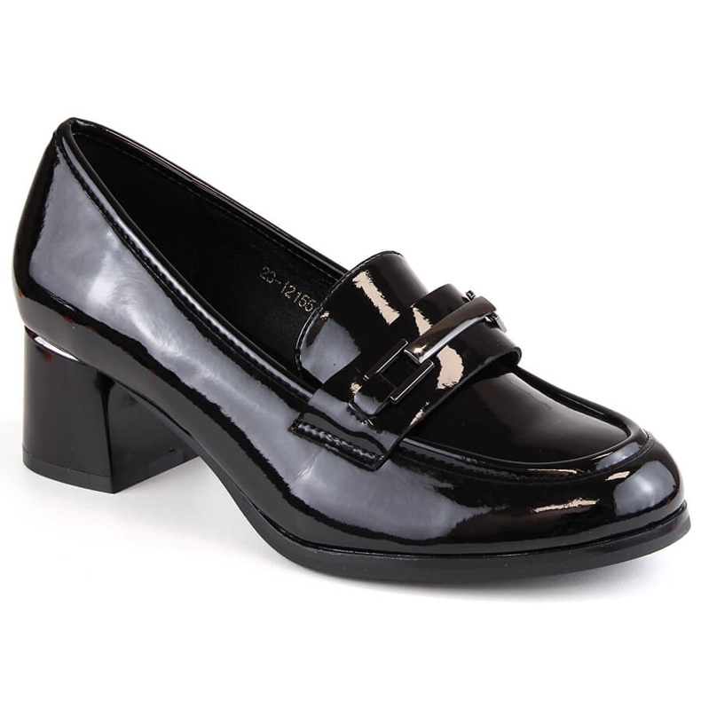 Mocassins femininos lacados com salto alto preto Potocki SZ12155