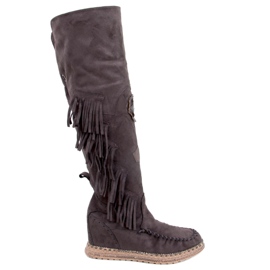 Russo D.KHAKI Botas de salto cunha com franjas castanho Russo D.KHAKI Botas de salto cunha com franjas castanho
