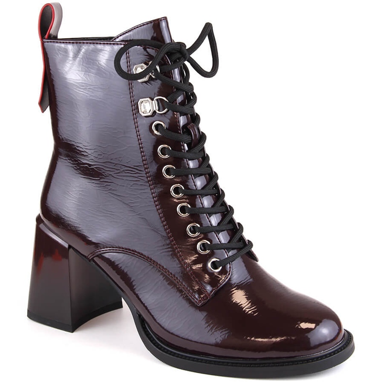 Botas femininas lacadas bordô de salto alto D&amp;A S.Barski Premium Collection MR870-06 vermelho