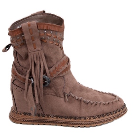 Botins de cunha com franjas Lotz Khaki marrom