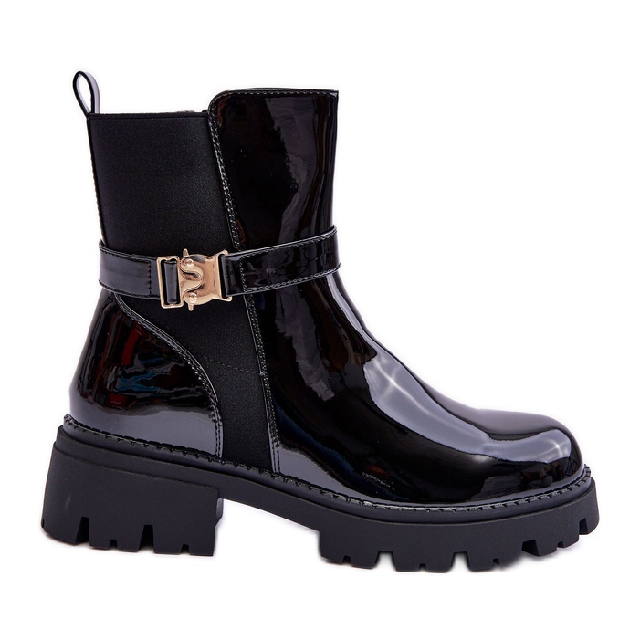 FB2 Botas Jodhpur femininas lacadas pretas Elspetia preto