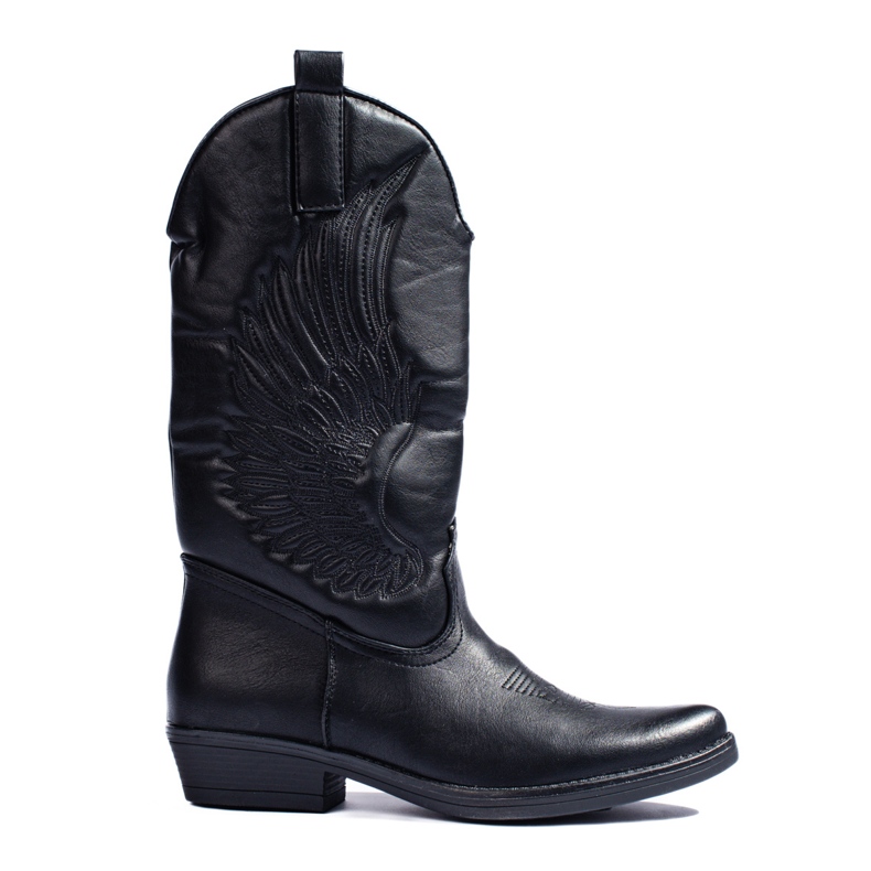 Botas de cowboy femininas pretas Shelovet com salto preto