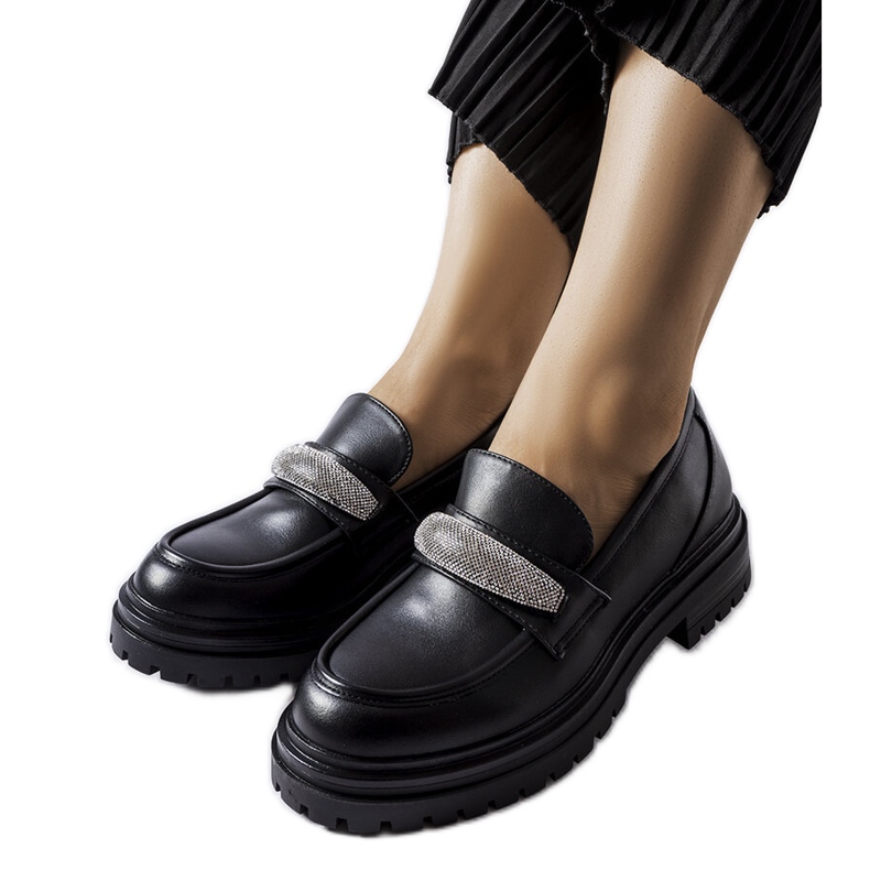 Mocassins pretos com strass de Hartford