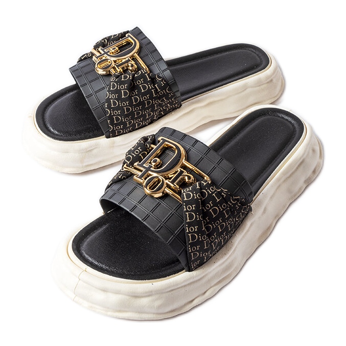 Slides decorativos de borracha preta da Bérard preto