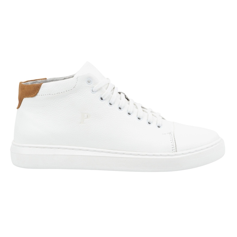 Polbut Sapatos masculinos de couro 2110sw brancos com marrom