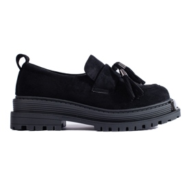 Mocassins de camurça preta com borla da Shelovet preto Mocassins de camurça preta com borla da Shelovet preto