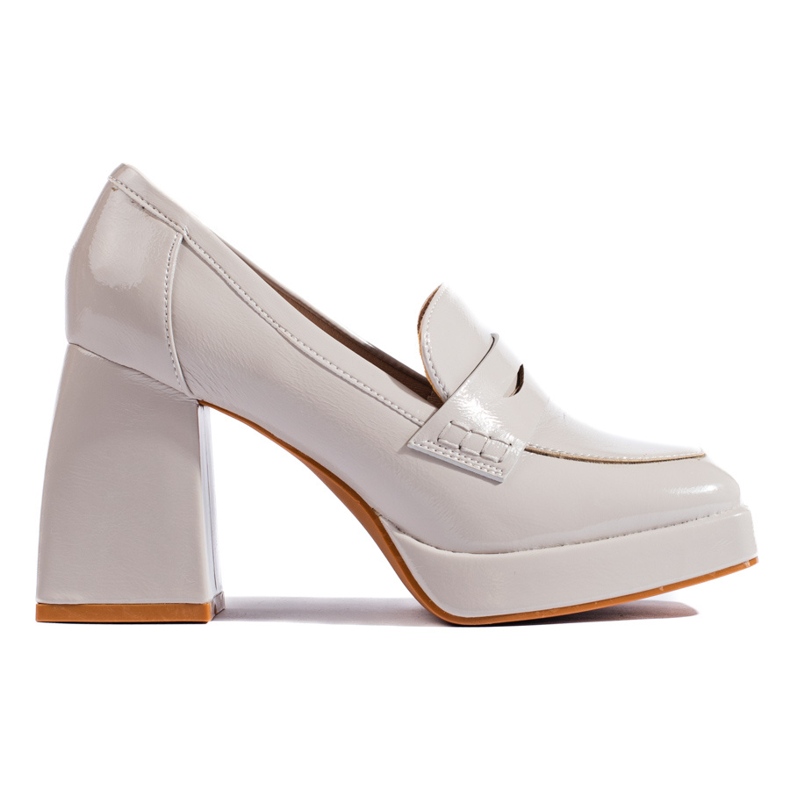 Sapatos de salto alto de couro envernizado Shelovet em cinza claro