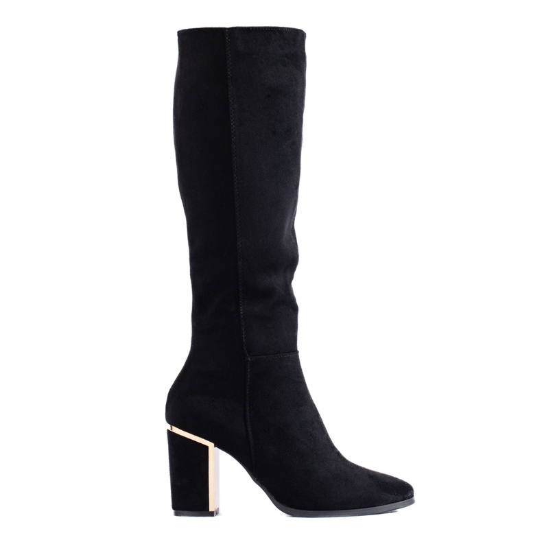 Botas Shelovet pretas elegantes de camurça e salto alto preto