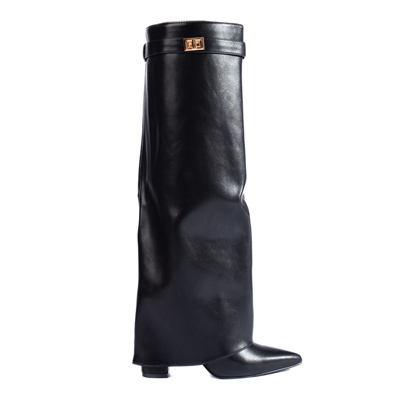Botas pretas de salto alto Shelovet com parte superior dobrada preto