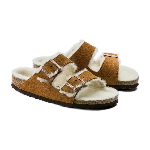 Chinelos Birkenstock Arizona Shearling Mink W 1001135 castanho