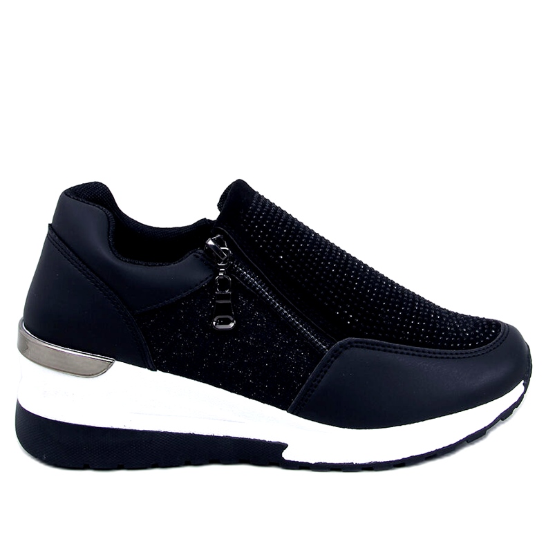 Tênis esportivos femininos de cunha preta brilhante preto