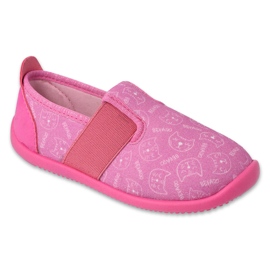 Chinelos infantis Befado com forro de couro 901Y017, rosa com gatinhos Chinelos infantis Befado com forro de couro 901Y017, rosa com gatinhos