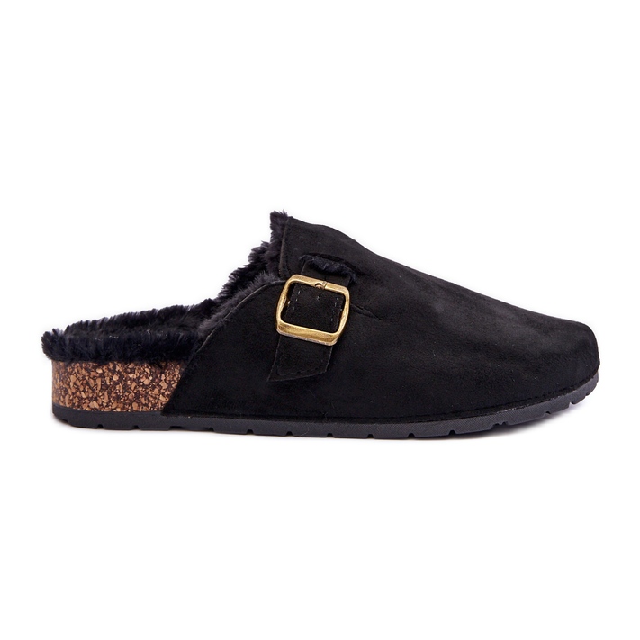 FB2 Chinelos femininos de camurça com pelo preto Haidamia
