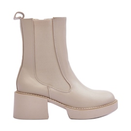 Botas Ironna Chelsea bege com salto alto enorme