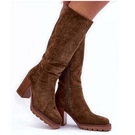 FJ1 Botas Virdana de camurça verde-oliva com salto enorme FJ1 Botas Virdana de camurça verde-oliva com salto enorme