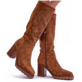 FJ1 Botas de camurça Virdana marrom com salto enorme