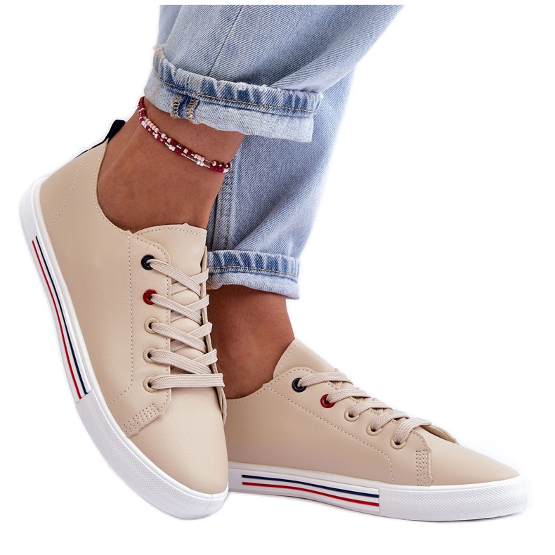 PE1 Calçado desportivo feminino em pele bege Mosaia