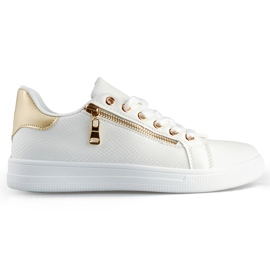 Calçado desportivo branco com fecho dourado