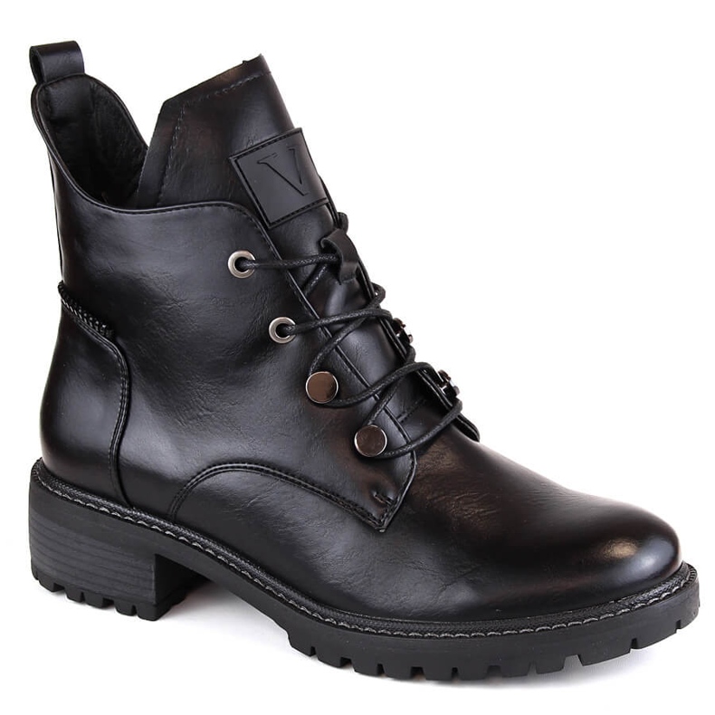 Botas femininas isoladas com cadarço e zíper, pretas Vinceza 58136 preto