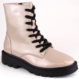 Botas femininas com isolamento de couro envernizado, bege, Vinceza 58153