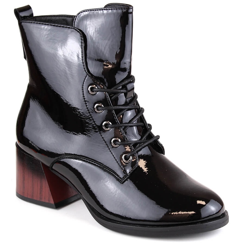 Botas femininas de salto alto com isolamento em couro envernizado, pretas Vinceza 58127 preto