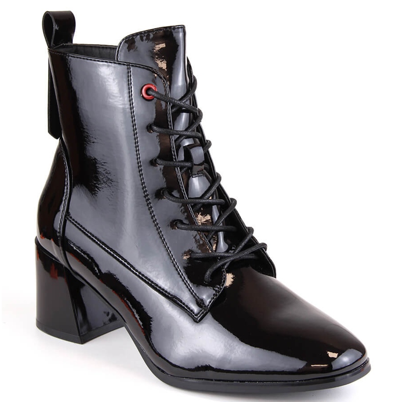 Botas femininas de salto alto com isolamento em couro envernizado, pretas Vinceza 58119 preto