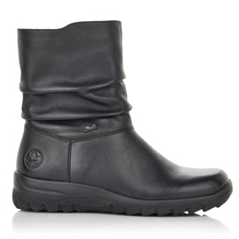 Botins femininos de couro impermeável com isolamento de lã Rieker Tex Z7193-00 preto Botins femininos de couro impermeável com isolamento de lã Rieker Tex Z7193-00 preto