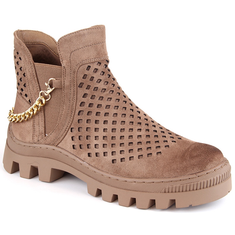 Botas femininas de camurça marrom Potocki 12028 bege