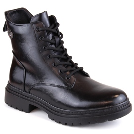 Botas femininas pretas com cadarço e zíper Potocki SZ12203 preto