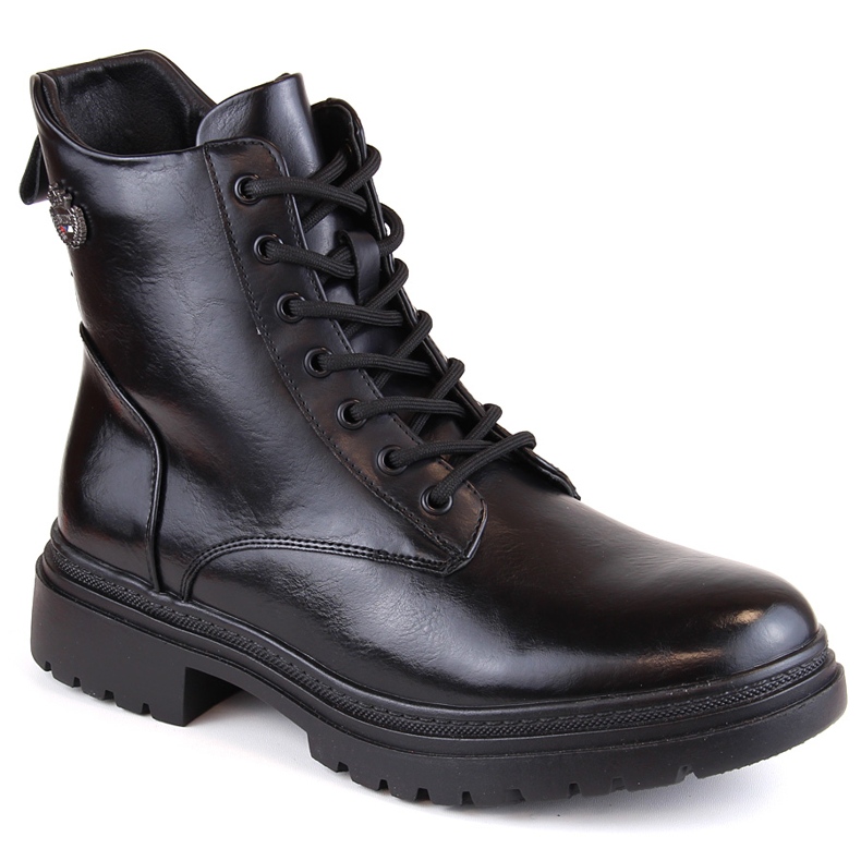 Botas femininas pretas com cadarço e zíper Potocki SZ12203 preto