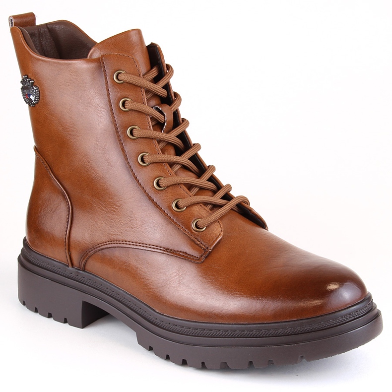 Botas femininas marrons com cadarço e zíper Potocki SZ12203 castanho