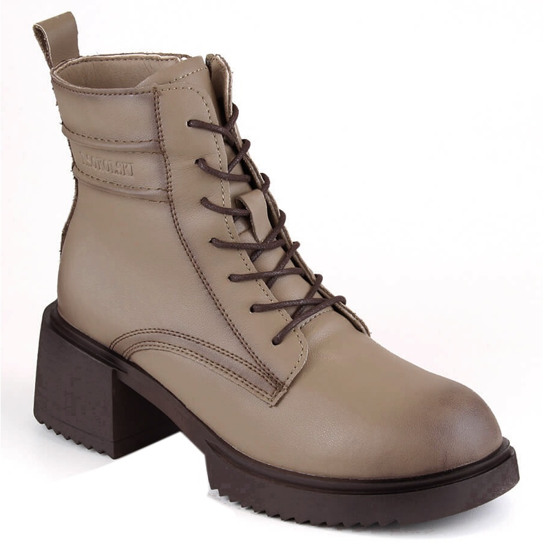 Botins femininos de couro com salto alto e plataforma T.Sokolski Z23-44 bege