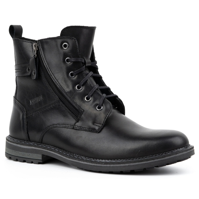 Kampol Botas masculinas de couro de inverno 155KAM, pretas preto