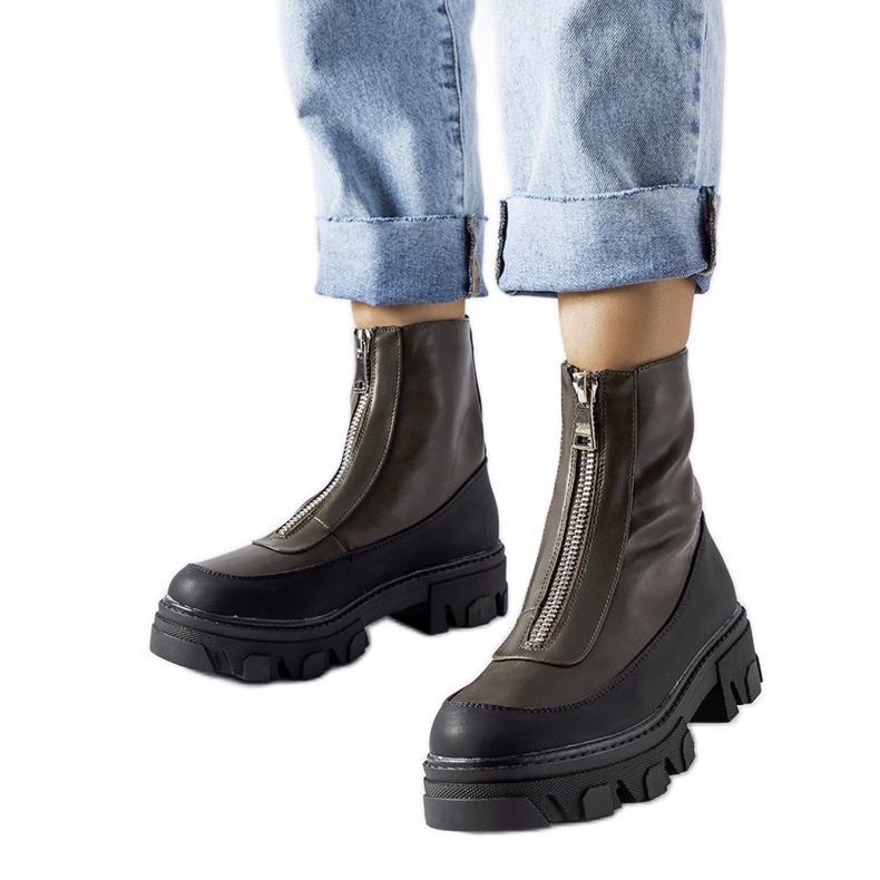 Botins maciços verdes escuros com zíper Morley