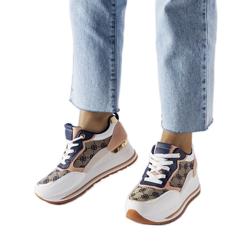 Inna Tênis de cunha Rouxi branco e rosa