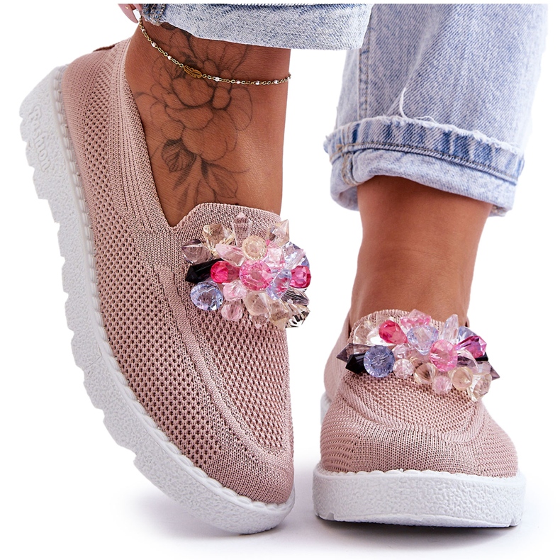 Tênis feminino slip-on com decoração, rosa
