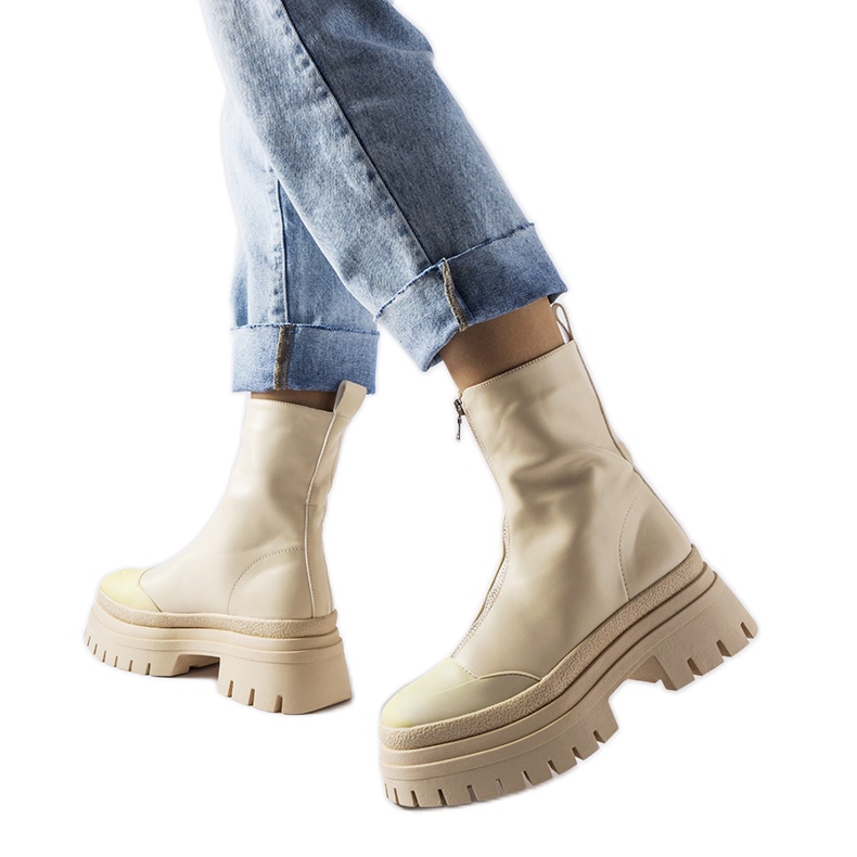 Botins enormes bege com zíper Bergamo