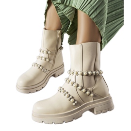 Botins bege decorados com pérolas Callicratide Botins bege decorados com pérolas Callicratide