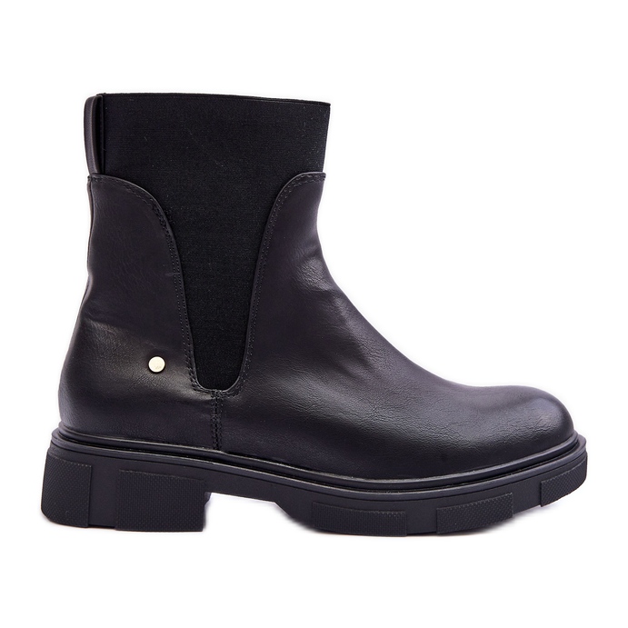 PG1 Botas Chelsea Femininas em Couro Preto Tannaz