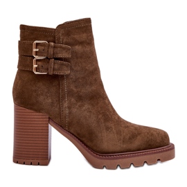 Botas Camurça Salto Alto Verde Oliva Makeline marrom