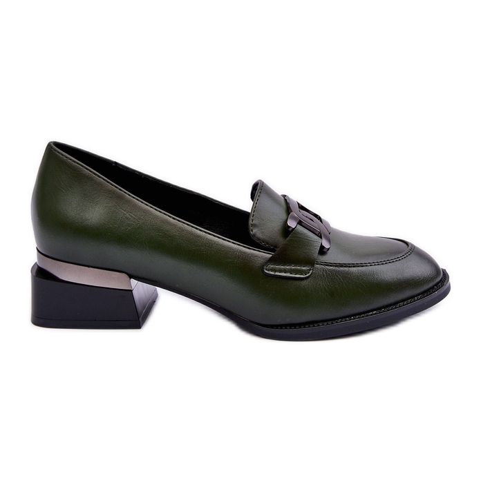 Vinceza Sapatos de couro, mocassins de salto alto, verde escuro Sakina