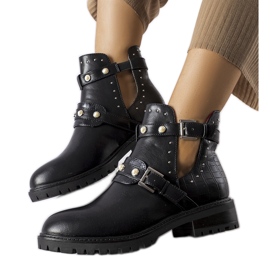 Botins pretos com recorte e pérolas Asker