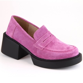 Sapatos de couro camurça femininos mocassins de salto alto fúcsia Filippo DP4685 rosa
