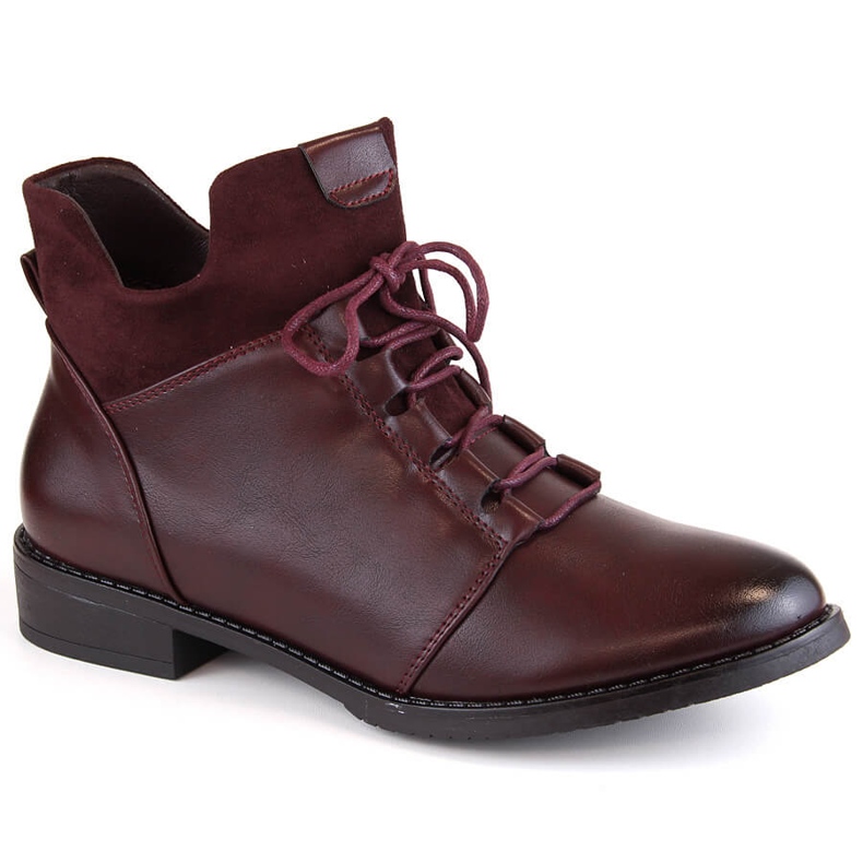 M. DASZYŃSKI Botas femininas de salto baixo, isoladas, bordô M.Daszyński MR2251-6 vermelho